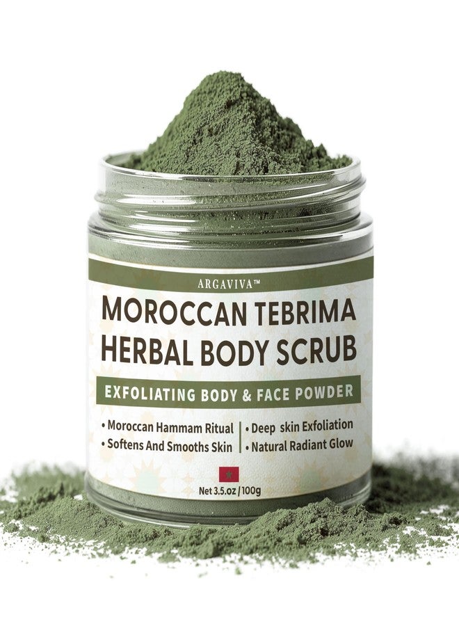 Argaviva Moroccan Tebrima Herbal Exfoliating Body Scrub Powder | Natural Body Exfoliator for Women & Men, Gentle Bikini Exfoliating Scrub with Nila, Henna, Rose & White Clay for Smooth, Glowing Skin - Image 1